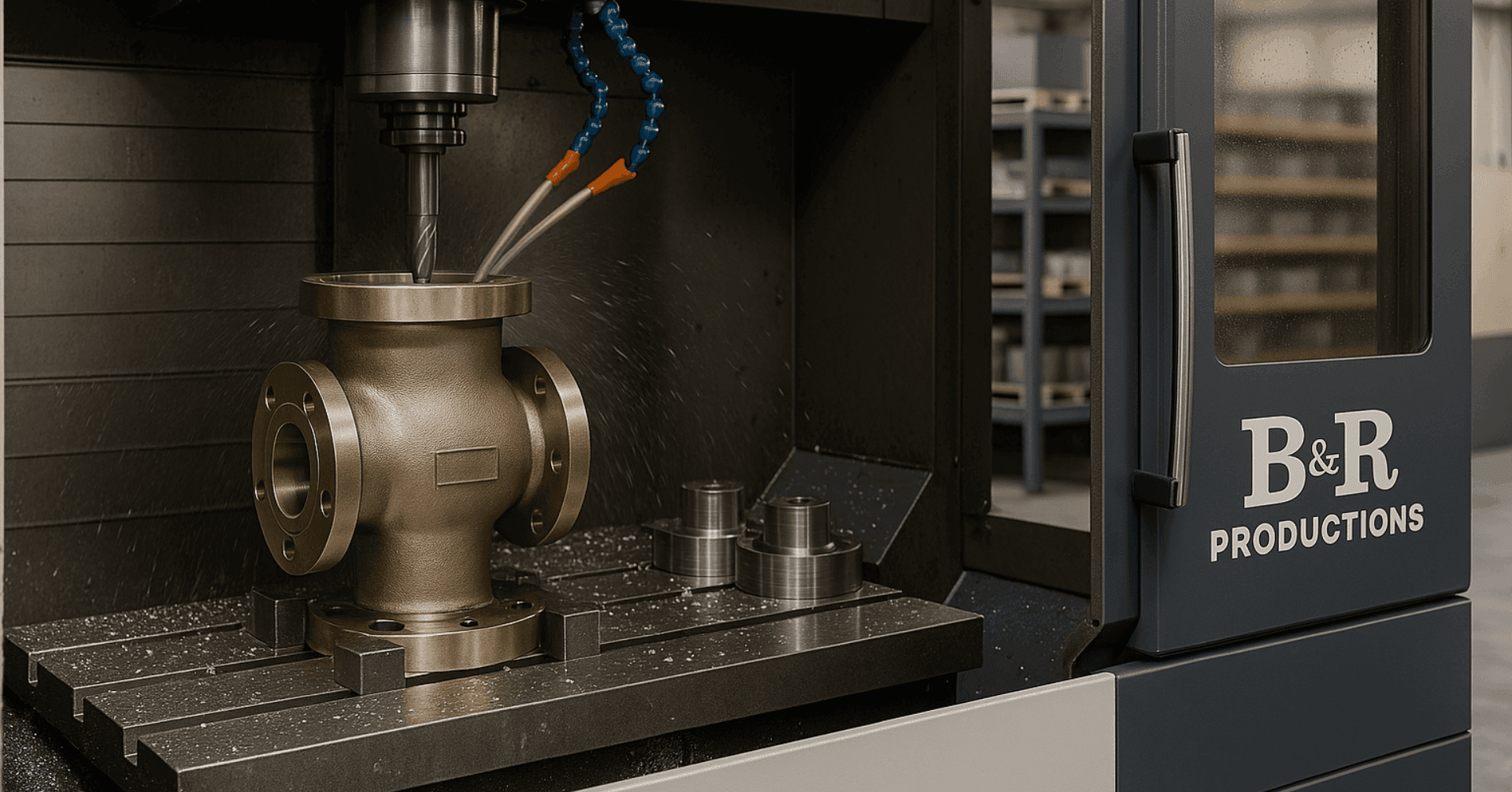 Precision CNC milling of oilfield valve body with complex sealing surfaces and bolt patterns.